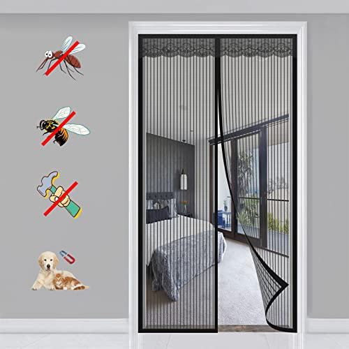 KSITH- Fly Magnétique Moustiquaire Porte Fermeture Automatique Magnétique Anti Moustiques Rideau Facile à Installer, pour Porte/Patio/Couloirs ​Empêche Bestioles- Black-B||70x180cm(27x70inch)
