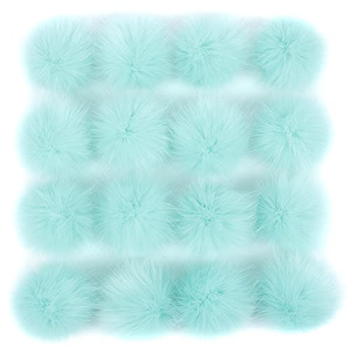 16 Stück Kunstfell Bommel Pompon für Mützen und Beanies,Faux Fuchspelz Fellbommel mit Elastischer Schlaufe Flauschig Plüsch Bälle Set zum Basteln für Damen Mädchen Tasche Anhängern Dekoration,10-11CM