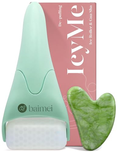BAIMEI IcyMe Cryotherapy Ice Roller and Gua Sha Facial Tools Reduces Puffiness, Skin Care Tools for Face Massager Self Care Gift for Men Women - Green