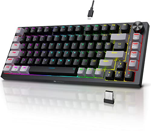 KOORUI Gaming Keyboards, 26 RGB Backlit Mechanical Keyboard Wireless/Wired Compatible Bluetooth 82 Keys Rechargeable 4000mAh Battery UK Layout Gamer Keyboards for Windows MacOS Linux (Blue Switch)