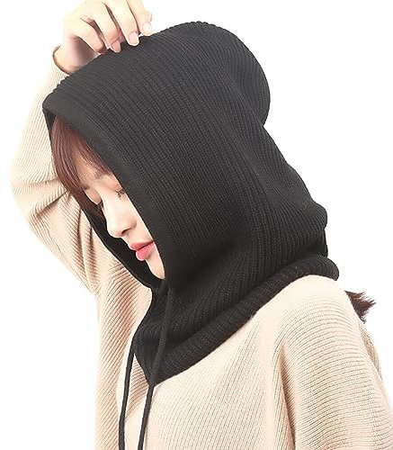 Asudaro Baotou-Mütze, Damen Und Herren Strickmützen Warmer Kapuzenschal Frauen Sturmhauben Beanie Wintermützen Für Kaltes Winter Wetter Outdoor,Skifahren,Motorradfahren,Bergcamping,Wandern Schwarz