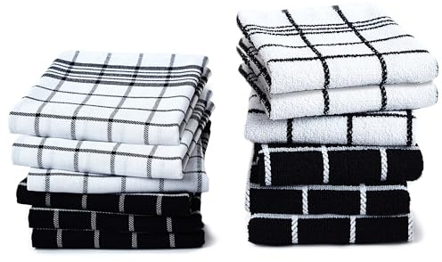 Encasa XO Juegos de paños de Cocina y paños de Cocina Combo Negro Toallas de Felpa de algodón Altamente absorbentes | 70x45 cm | Multiusos para Lavar Platos y Limpiar Juego de 12