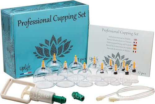 Uplife Schröpfgläser mit Vakuumpumpe - Schröpfset mit 12 Gläsern für Schröpfen & Cupping Therapie - Schröpfgerät & Massage Set Physiotherapie Zubehör - Cupping Set