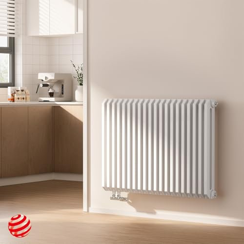 EMKE Design Heizkörper 600x840 mm, Horizontal Flachheizkörper mit D-Form und Seitenanschluss, Doppellagig Heizung Weiß 1383W