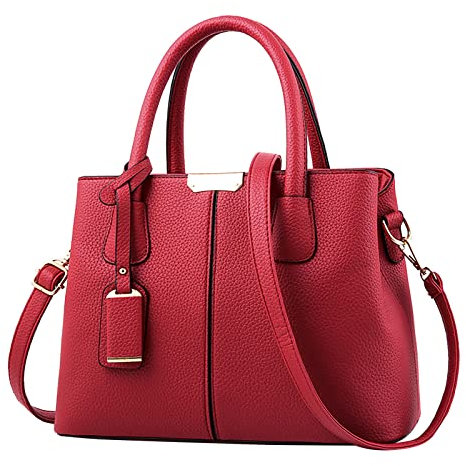 Taschen Design Handtasche für Frauen Geräumige Handtaschen Damen Geldbörse Satchel Schultertasche Tote Ledertasche Lederfett Schwarz Für Taschen (Wine, One Size)