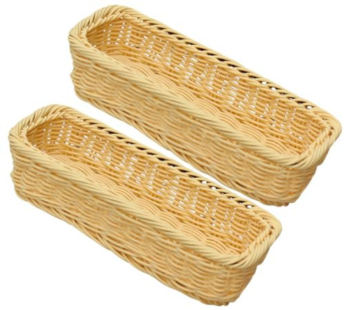 Amosfun Woven Storage Basket 2Pcs for Kitchen Table Cutlery and Seasoning Jar Organizer Box Plastic Weave for Household Storage and Dining Room Use