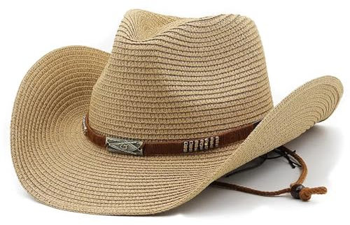 FULUJIDI Fedora Trilby Filzhut Hut Klassischer Gürtel Stroh Cowboy Hut Frauen Männer Hohle Sonnen Hüte Gerollte Krempe Elegante Dame Uv-Schutz Strand Kappe 56 To58 cm Khaki
