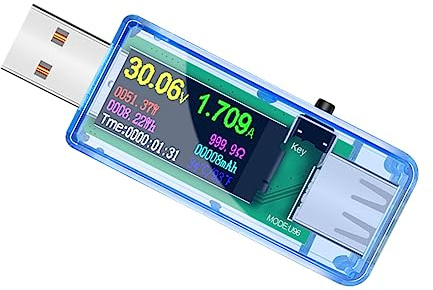 HOMSFOU USB C-voltmeter und Stromzähler mit Abs Gehäuse Digitales USB Leistungsmessgerät für Computer und Ladegeräte Misst Spannung 3,3-30v und Strom 0-5,1a | Abs Gehäuse, Misst Spannung 3, 3 bis 30v und Strom bis 5, 1a, für Kabel und USB Betrieb