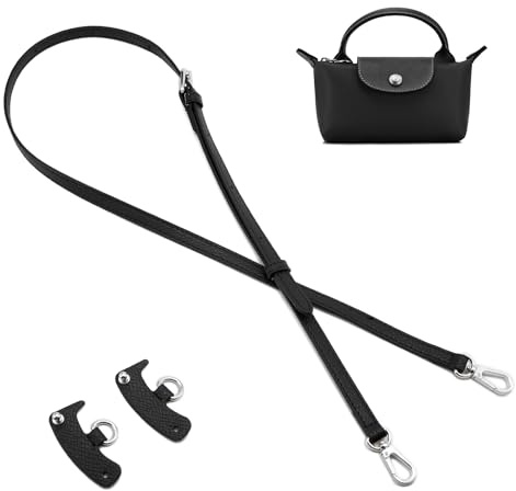 QIUTIMIY Leder-Handtaschengurt, Ersatz-Schultertaschengurte für Longchamp-Geldbörsen, Verstellbarer Crossbody-Schultergurt(Schwarze，Silberne Schnalle)