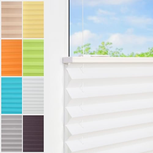 Plissee Ohne Bohren klemmfix,115x140cm（BxH,Weiß,Easyfix Faltrollo mit Klemmträger, Klemmfix ohne Bohren, Lichtschutz, Verschpannt