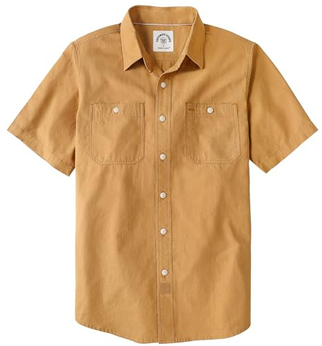 Dubinik® Camicia Uomo Maniche Corte in Chambray Cotone Leggero vestibilità Regular Due Tasche Stile Urban Casual Arancione 2XL