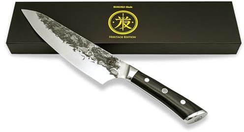 8” Professional Chef Knife – Hand Forged Kitchen Knife with Dark Wood Handle, Full Tang, Razor Sharp, Balanced – from British Fusion Atelier Kokoro – A Thoughtful Gift for Cooks