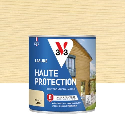V33 Lasure Bois extérieur Incolore satin - Haute Protection 8 ans - Haute résistance hydrofuge et anti-UV - Résiste aux variations du bois - Ecolabel, résine d'origine végétale - 0,75L