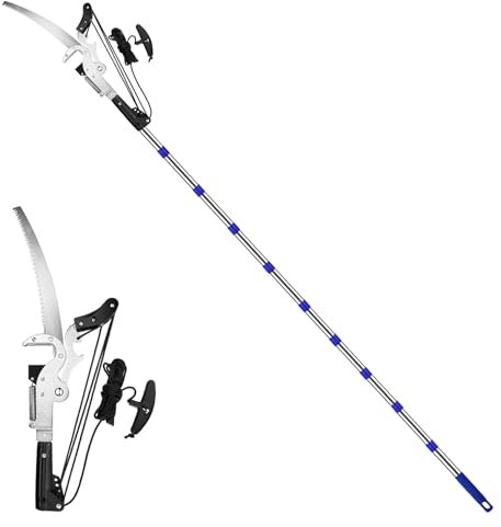 Astschere Teleskop Ausziehbar mit Astsäge, 80-400cm Astsäge mit Teleskopstiel, Edelstahl Teleskopsäge Hochentaster Hochreichbare Seilzug Gartensäge Baumsäge Baumschere Stangensäge für Hohe Äste