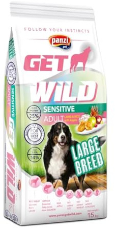 Panzi Pet - Get Wild Sensitive XXL 15kg – Hundefutter ohne Huhn – Extra große Kroketten für große Hunde – Lammgeschmack