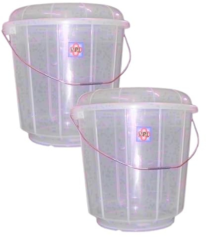 [Set of 2] - 7L Litre Plastic Clear Buckets with Lid and Metal Handle Multipurpose Storage Bucket Hard Wearing Bucket for Garden Home Cleaning Camping Fishing Travel Water Storage