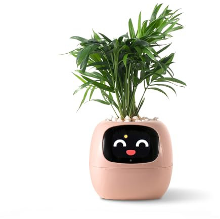PLANTSIO Intelligenter Pflanzroboter mit Emojis zur Pflanzenpflege, Bezaubernder Pflanzenbegleiter mit umfassender Gesteninteraktion, Gartentopf als Geschenk für den Schreibtisch (ROSA)