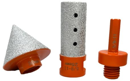 Wouueso Lot de 3 fraises diamantées soudées - Foret à chanfreiner - Extension de trou pour carrelage en céramique - Adaptateur fileté 5/8-11 - Embouts de ponçage coniques pour pierre