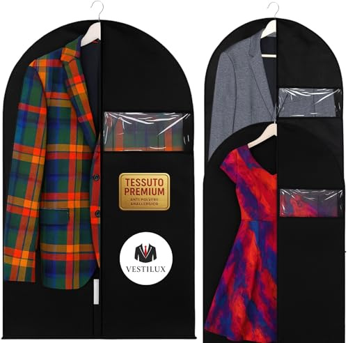 2 Copriabiti da Armadio 100 x 60. Custodia Antipolvere e Antiacari con Zip. Porta Abiti Protettivo e Traspirante per Giacche e Cappotti.