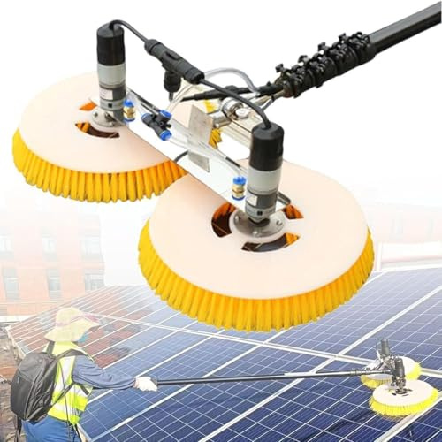 7.5m Elektrische Teleskop-Reinigungsbürstenstange für Solarpanel Reinigung | Energiesparend, 65cm Doppelter Rotierender Bürstenkopf,Outdoor Reinigungswerkzeuge Fenster Reiniger,EU Stecker