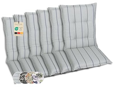 GO-DE Textil Bequeme und attraktive Polsterauflagen für Mittellehner-Gartenstühle (6er-Set, Stripes Exclusive hellgrün, Mittellehner)