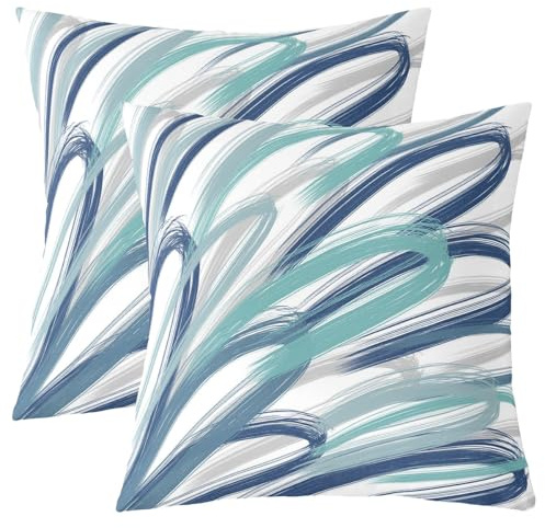Loussiesd Kinder Luxus Streifen Kissenbezüge 40x40cm Geometrisch Kissenhülle Mädchen Jungs Moderne gestreifte Kunst Kissenbezug Bauernhaus Blau Grau Teal Streifen Dekokissen