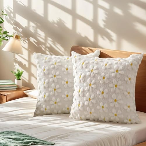 OuMaiFeng 2 Gänseblümchen-Kissenbezug 45x45 cm,Deko Kissen Für Wohnzimmer,Kissen Aesthetic,Zimmer Deko Aesthetic - Hochwertig Und Langlebig Aus Polyester,Maschinenwaschbar,Einfach Anzuziehen.