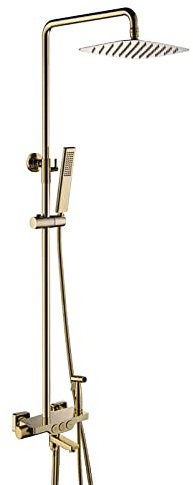 Miscelatore Vasca, Set Doccia con soffione, Set Doccia a Parete, Miscelatore monocomando a Pioggia, Set Doccia con doccetta, doccetta Bidet, beccuccio Vasca, Finitura Oro zirconio