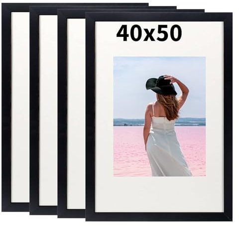 Truevaste 4er Bilderrahmen 40x50 cm Schwarz, MDF Bilder Rahmen 50x40 mit Acrylglas, Klassischer Fotorahmen für Wand Tischbilderrahmen mit Aufhängen Aufstellen, Picture Frame für Fotos Poster Dokument