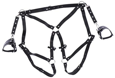 SZLIFE Harnais de Corps En Gothique Noir En Faux Cuir avec Menottes