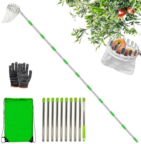 HuaMuDM 420cm Ramasse Fruit INOX, Cueille Fruit Con Perche, Cueilleur Fruits Amovible, Cueille Cerise, Cueille Pomme, Cueille Fruit, Outil Cueillette Jardin， Cueille-Fruits avec Sac, Ramasse Pomme