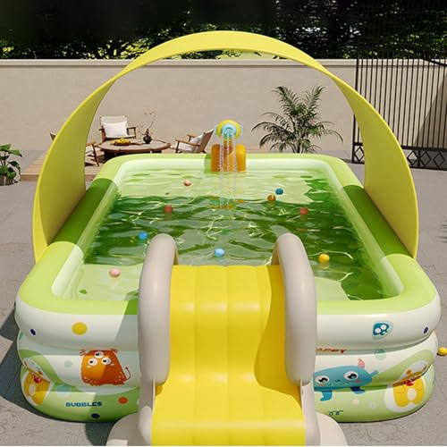 Piscina hinchable familiar para niños y adultos 300*175cm,Piscina Inflable Plegable 3 Capas,Centro de juegos acuáticos inflables con sombrilla y toboganes,Apto para Jardín,Interior y Exterior