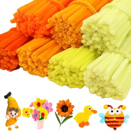 Sitbfoam 300 STK Pfeifenreiniger, 3 Verschiedene Gelb Pfeifenputzer Biegeplüsch Basteldraht 30cm Pfeifenreiniger Chenilledraht DIY-Projekte (300pcs Verschiedene gelbe)