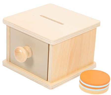 HEALSOPTHY Montessori Wooden Coin Box for Educational Object Permanence with Smooth Burr Design Enhances Motor Skills Hand Eye Coordination and Logical Thinking Funny Case