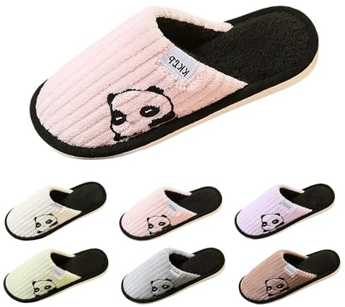 Damen-Hausschuhe, warm, Plüsch, niedlich, Panda, weich, bequem, Memory-Schaum, rutschfest, leicht, für Damen und Herren, rose, 37 EU