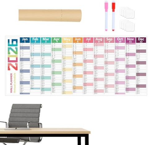 Wandkalender 2026 – trocken abwischbarer wiederverwendbarer Wandplaner, Familienplaner, großer Kalender, Ziel- und Aufgaben-Organizer für Ihr Zuhause, Büros, bunte monatliche Jahresplaner, 100 x 42 cm