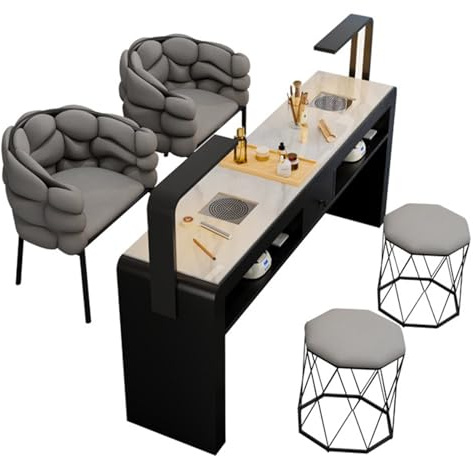 Estación de Mesa de manicura Gabinete Moderno de cajones de uñas con colector de Polvo eléctrico, Escritorio Compacto Nail Tech con Tomas de Corriente y lámpara LED, salón de Belleza multifu