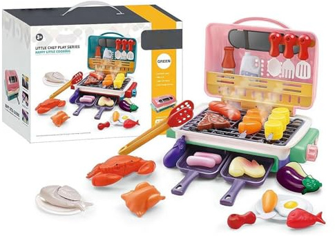 Magic Meals Sensory Kitchen, Kids BBQ Grill Toy, Kinder BBQ Grill Spielzeug, Küche Spielzeug Set mit Licht, Ton und farbwechselndem Spielessen, Grill-Spielzeugset für Jungen und Mädchen (Rosa)