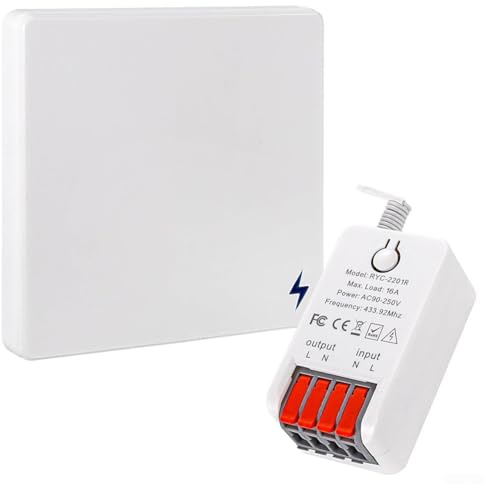Kit d'interrupteurs sans fil pour panneau mural 86 interrupteurs et récepteur relais 16 A, pour appareils d'éclairage (1 interrupteur et 1 récepteur)
