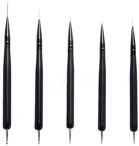 Daleweo Lot de 5 Pinceaux Nail Art Double Embout, Pinceau Liner Ongle Gel, Stylo Dotting Tool, Kit Manucure Dessin, Accessoires Decoration, Pinceau Ongle Vernis