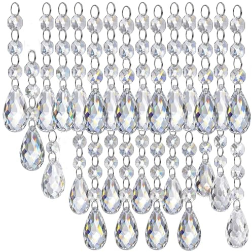 HOHIYA 30 Pcs Crystal Christmas Tree Ornaments Acrylic Hanging Prisms and Garland Beads Lightweight Holiday Decoration for Christmas Wedding Centerpieces Party and Chandelier Sparkle Clear