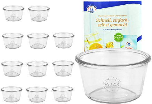 MamboCat 12er Set Weckgläser Sturzglas 370 ml I Original Weck Sturzglas Dessertglas I Einweckgläser für Kuchen Gelees UVM I Sturzgläser ohne Deckel inkl. Diamant-Zucker Gelierzauber Rezeptheft