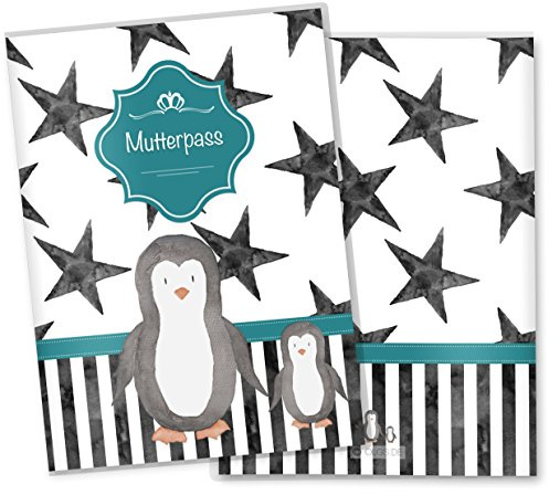 OLGS Mutterpasshülle Creative Royal 3-teilig | Baby Schwangerschaft Geschenkidee Schutzhülle für den Mutterpass | Mit Fach für Ultraschallbilder (Mutterpassetui ohne Personalisierung, Pinguin)