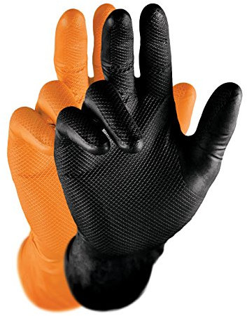 Grippaz Nitril-Handscuhe (50 Stück) latexfreie Arbeitshandschuhe extrem robust&reißfest, Schwarz, XL