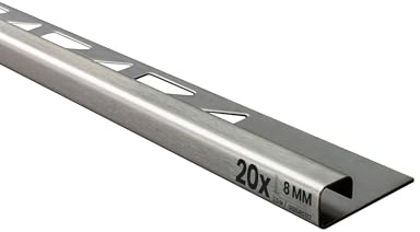 20x Quadrat Edelstahlschiene Fliesenschiene 2,5m 8mm gebürstet silber | Für klare Sichtkanten und gerade Abschlüsse im Fliesenbild, für 8mm Fliesenhöhe, 2,5m, Edelstahl, gebürstet, silber