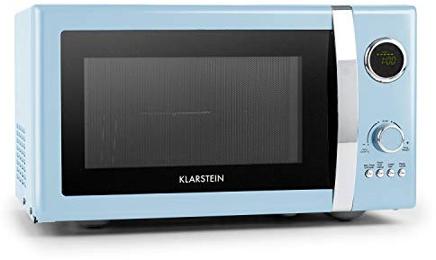 Klarstein Fine Dinesty Micro-Ondes 2 en 1 - Micro-Ondes et Gril, Design rétro, 23 l, Four 800 W, Gril 1000 W, 12 Prog, bleu