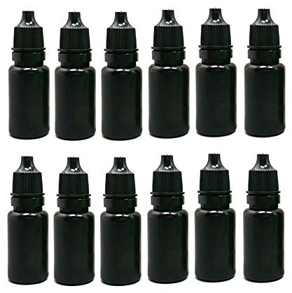 12 STÜCKE 10 ML 0,35 UNZE Leere Nachfüllbare Schwarz Kunststoff Tropfflasche mit Schraubverschluss Tragbare Squeezable Ätherisches Öl Wasser Agent Glas Fläschchen Halter