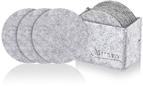 Mitavo Filzuntersetzer Rund 10er Set mit Aufbewahrungsbox, Glasuntersetzer Filz für Gläser, Tassen & Getränke - Tischuntersetzer Schutz vor Flecken & Kratzern, Hellgrau