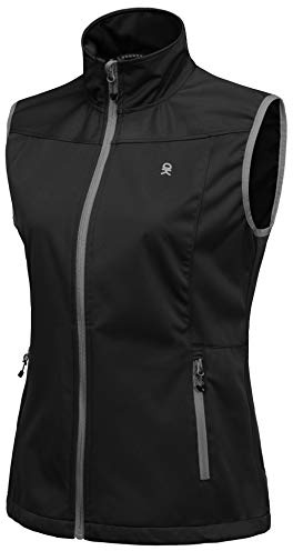 Little Donkey Andy Women's Lightweight Softshell Vest, Windproof Sleeveless Jacket for Running Hiking Travel, Black L