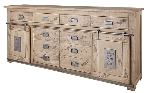 MASSIVMOEBEL24.DE | Railway Sideboard Mango Größen 2, Farbe:beige lackiert, Größe:200x45x90 cm (BxTxH)